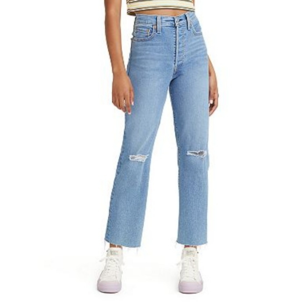 LEVI’S Ribcage Straight Ankle Denim Jeans 32 Button Fly Light Wash High Rise NWT